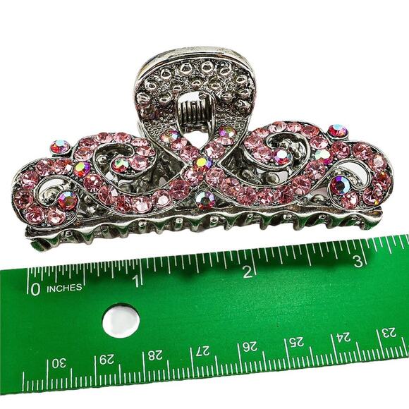 3pc Y2K Pink Rhinestone Hair Clip Set Vintage Style Princess Sparkle - Picture 3 of 8
